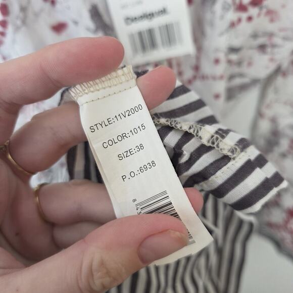 Desigual White Gray Striped Long Sleeve Button Up Arsty Mini Dress Size 8 - Picture 6 of 11